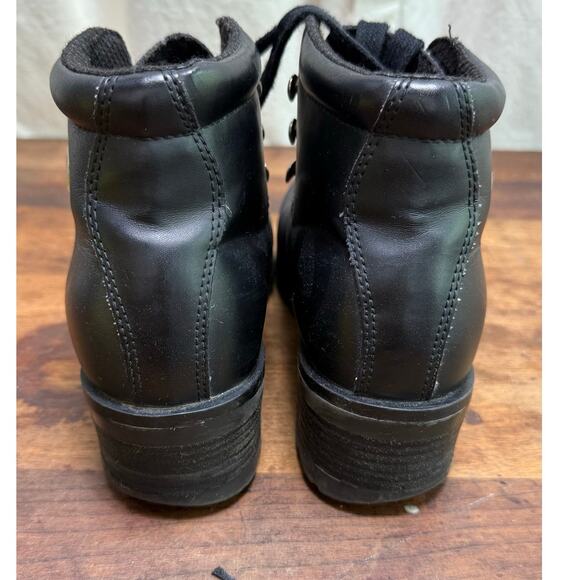 Vintage 90's Women's Black Lugz Size 6.5 Leather Workwear Grunge Chunky Heel - Picture 4 of 16